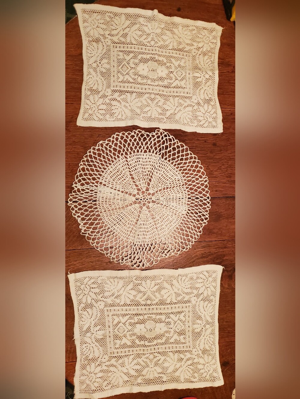 Vintage White  Crochet Doilies and Lace Placemats Set